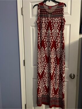 Sunny Leigh Red & White Sleeveless Patterned Maxi Dress